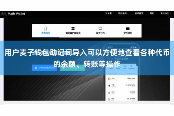 用户麦子钱包助记词导入可以方便地查看各种代币的余额、转账等操作